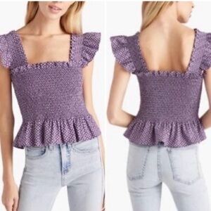 Hill House Paz Top in Purple Floral Jacquard